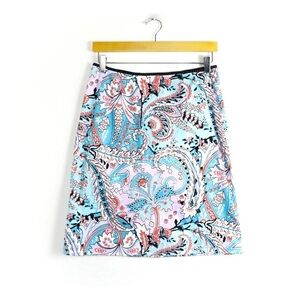Tahari blue paisley print skirt light cotton stretch 6 summer beach resort wear